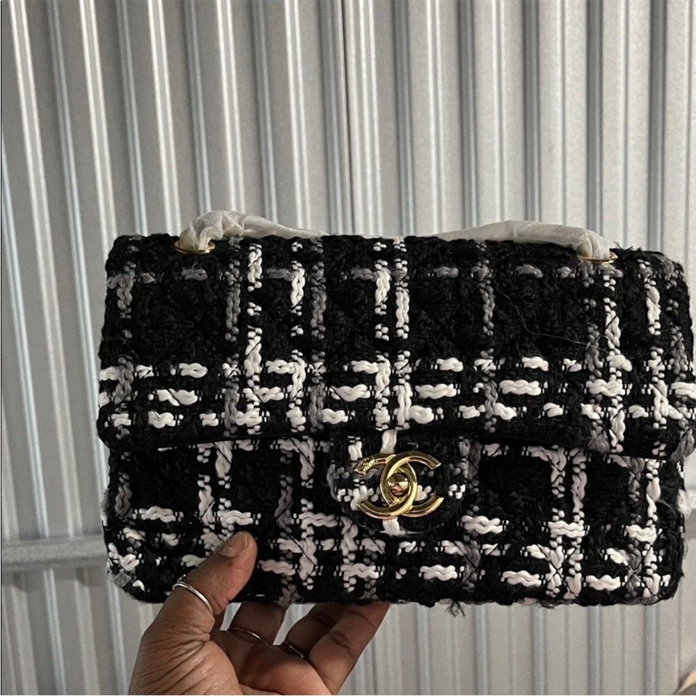 Cute fashion Classic Black and White Tweed Shoulder Bag